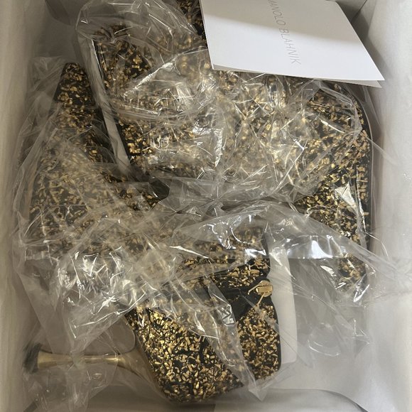 NEW Manolo Blahnik Size 35.5 EU Pluta Golden Speck Metallic-Stiletto Booties - Picture 14 of 16